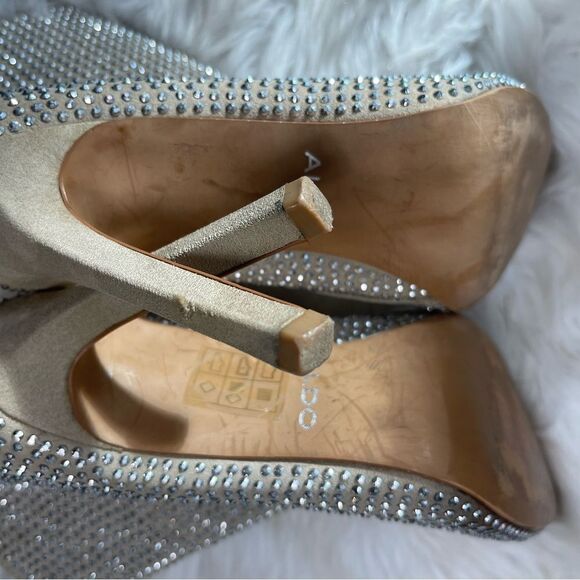 Aldo synthetic leather khaki rhinestones embellished ankle boots heels SZ6.6 - Picture 8 of 9